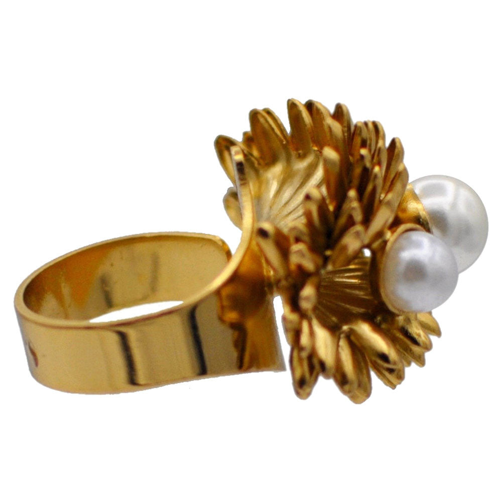 PEARL RING WOMAN PEARL RING, GOLD RING 14 CARATS ROSE GOLD VENITIAN RING BOHO JEWEL FLOWER ADJUSTABLE RING - MY LITTLE VENDOME