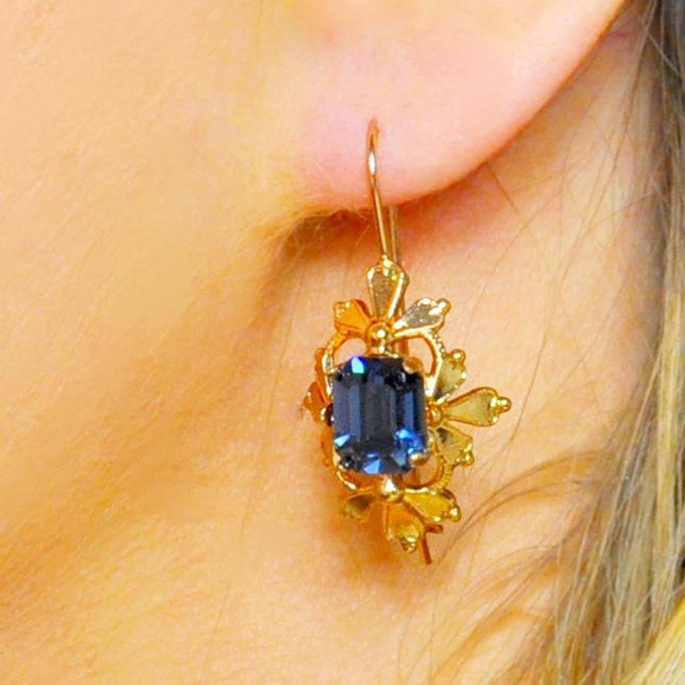 14K VENETIAN GOLD &AMP; BLUE QUARTZ EARRING - MY LITTLE VENDOME