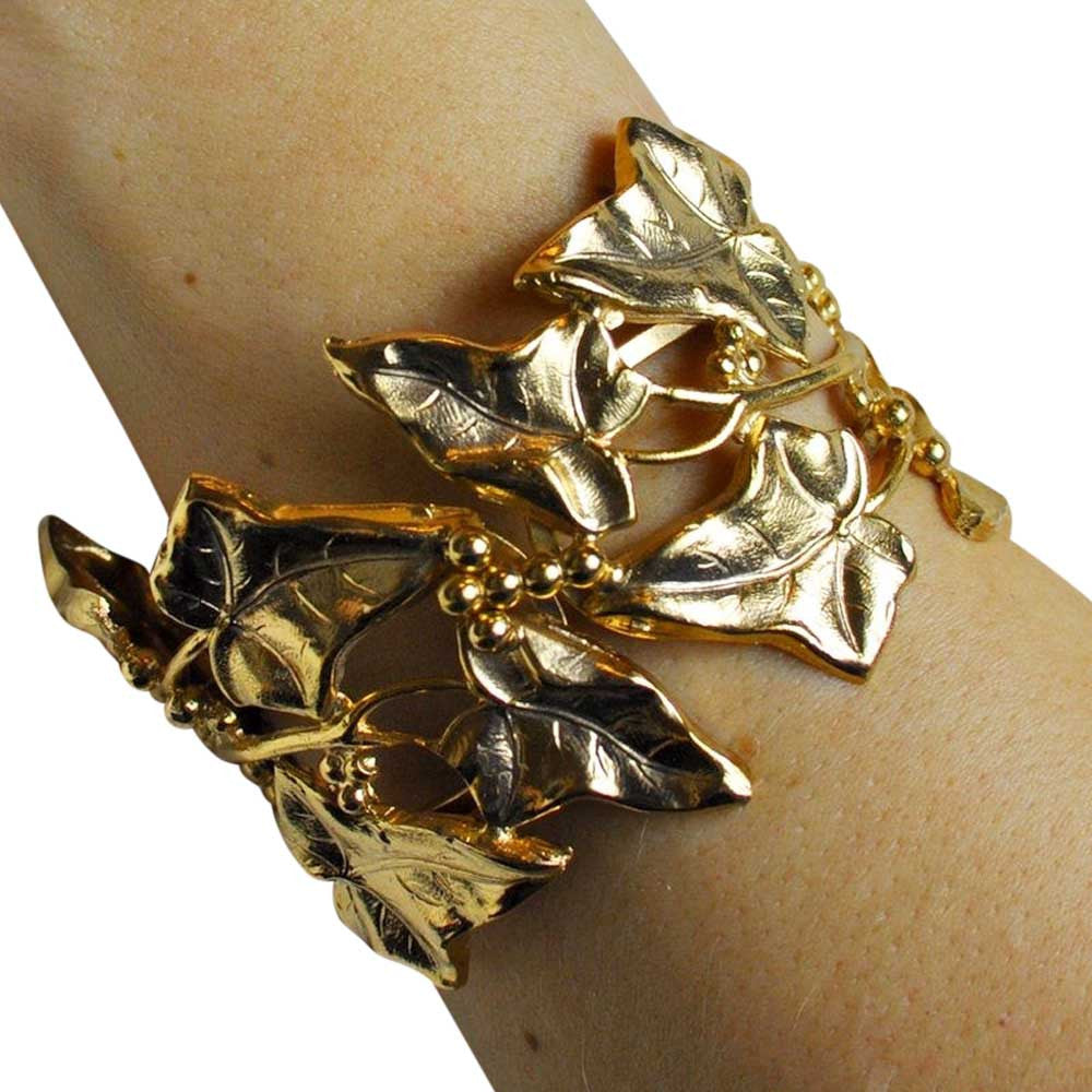 BRACELET MANCHETTE DORE EN OR VENITIEN - FEUILLE - MY LITTLE VENDOME