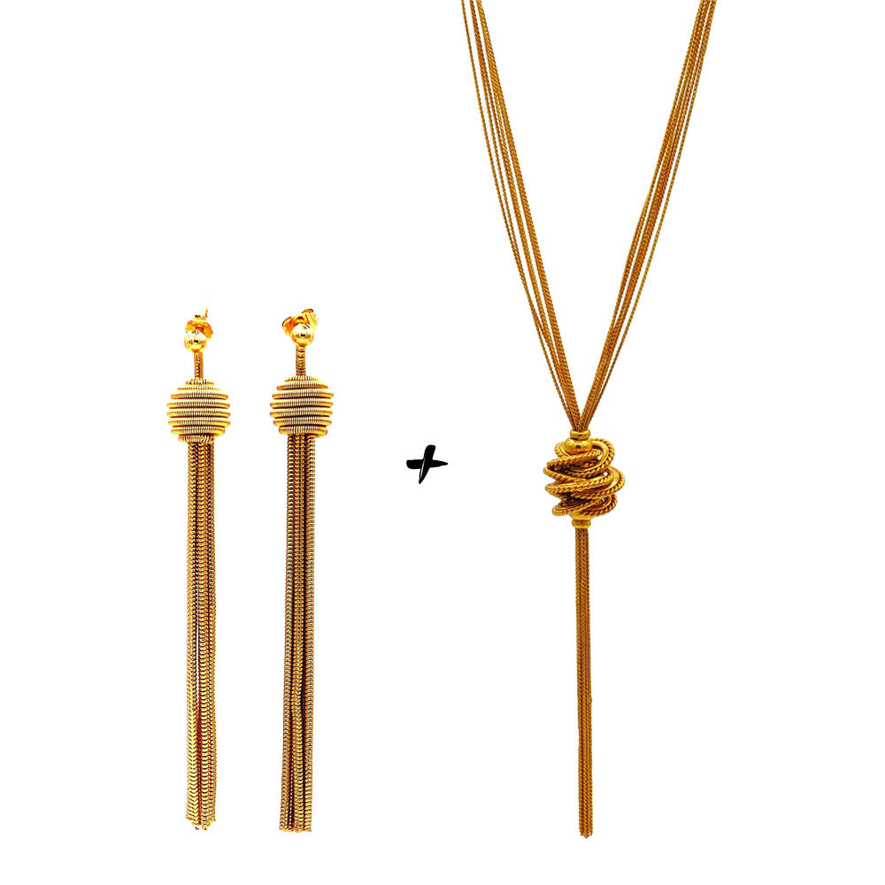 WOMEN'S JEWELRY GIFT SET POMPONS: Necklace + EARRINGS - MY LITTLE VENDOME