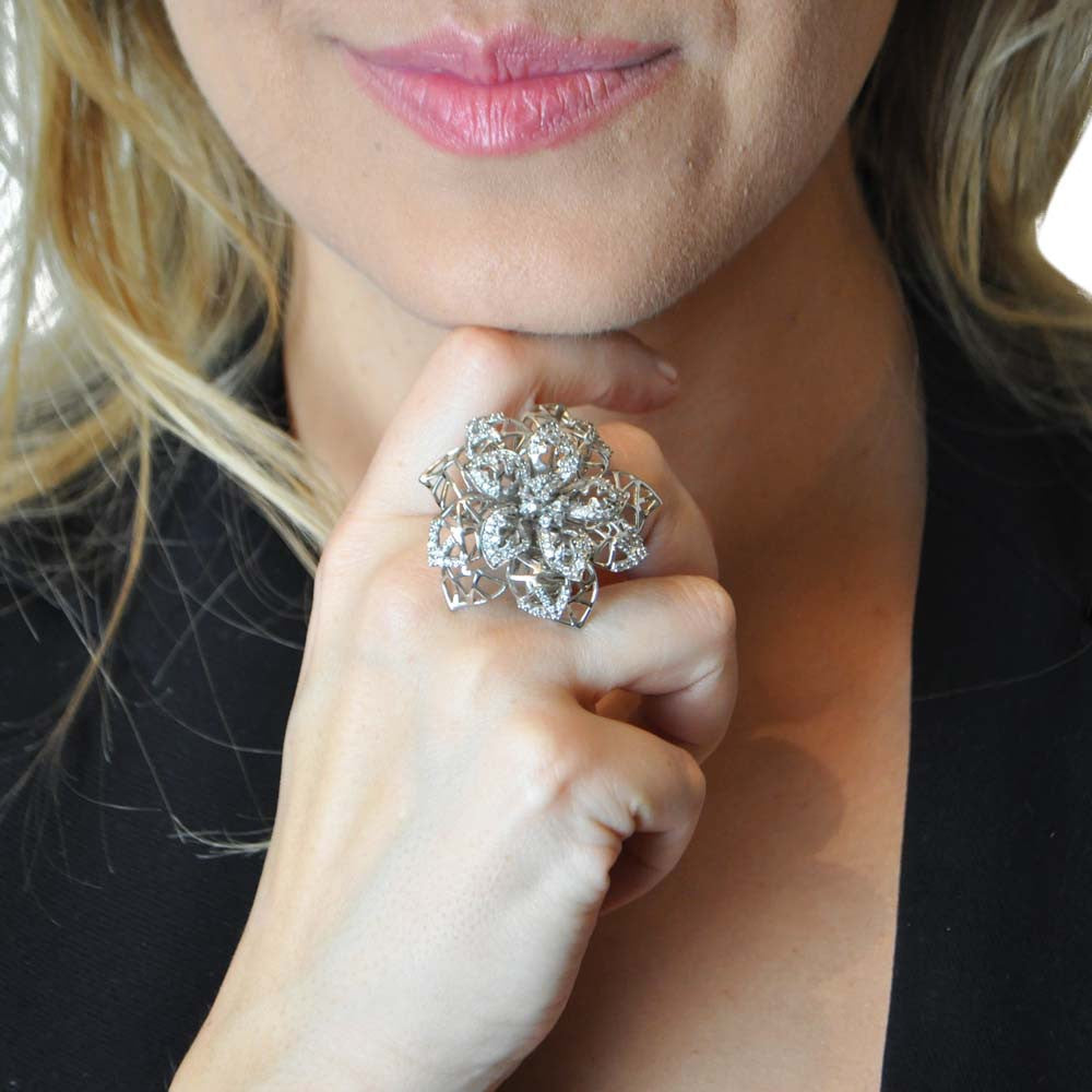 BAGUE COCKTAIL FLEUR - VINTAGE CRISTAL DE ROCHE & ARGENT 925 - MY LITTLE VENDOME