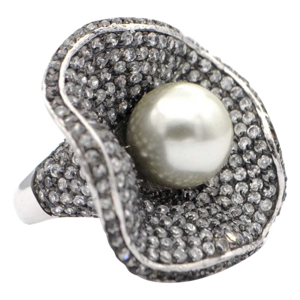 BAGUE FLEUR PERLE GRISE & CRISTAUX NATURELS - MY LITTLE VENDOME