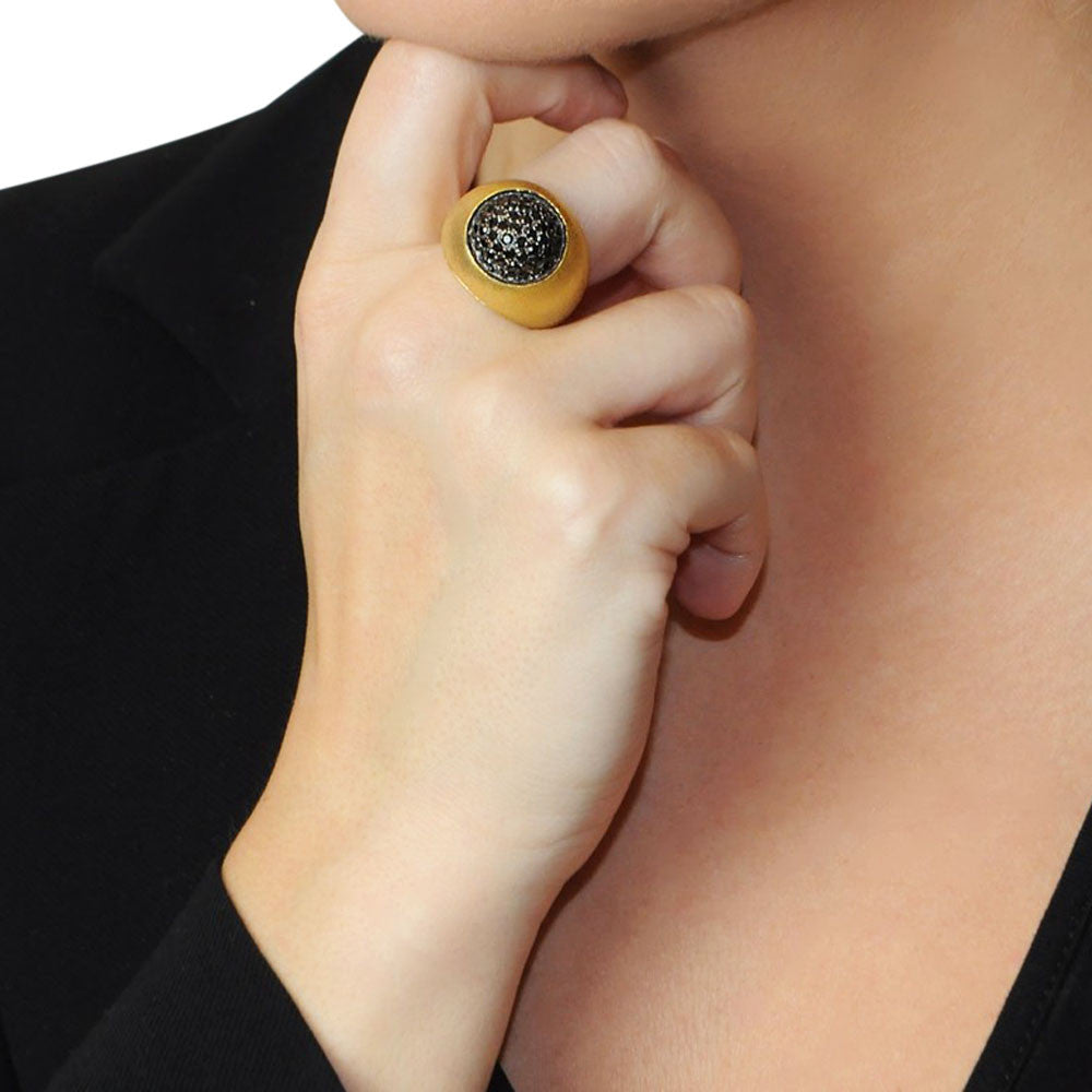 BAGUE JONC PARISIEN PAVAGE ET MONTURE VERMEIL BROSSÉE - MY LITTLE VENDOME