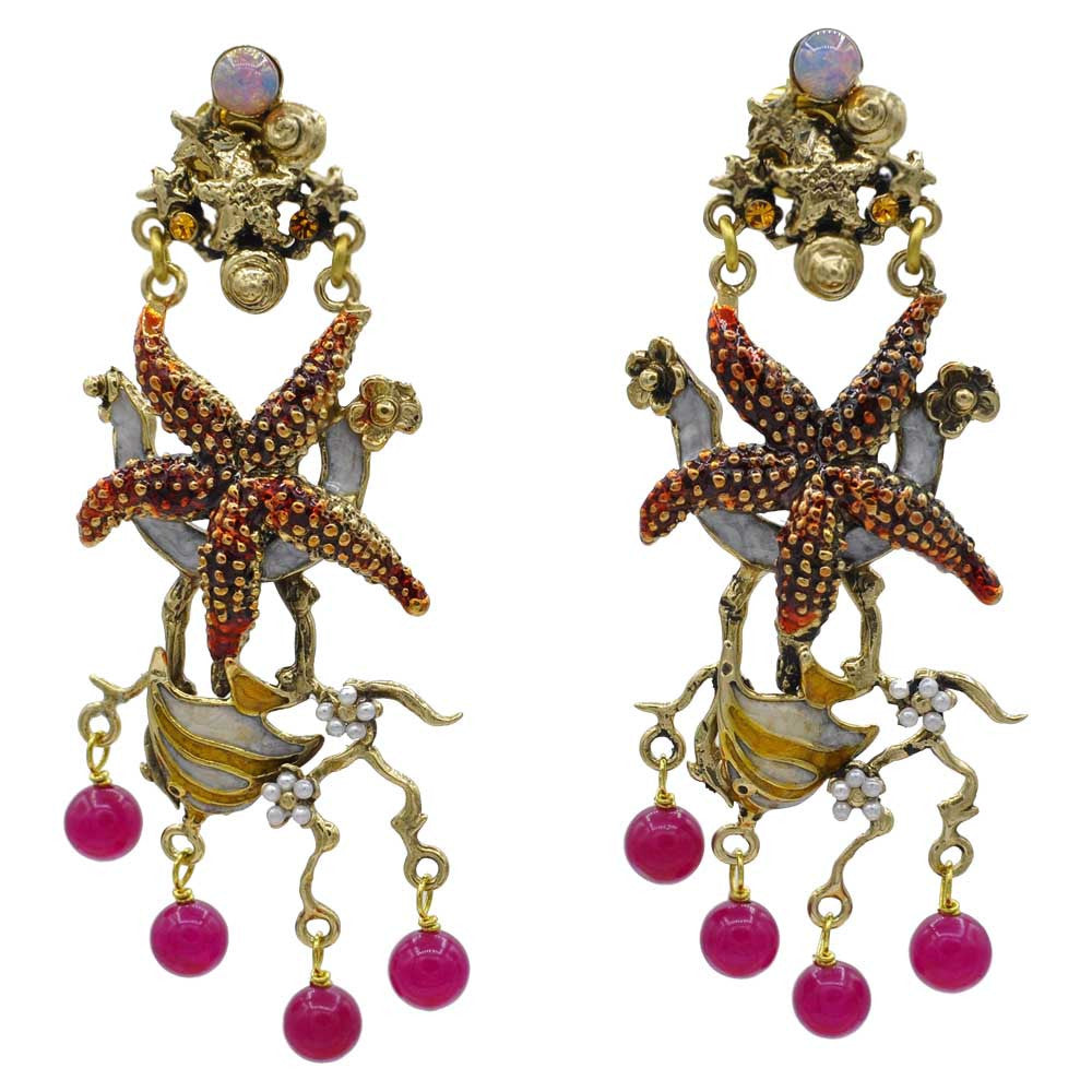 BOUCLE D'OREILLE VINTAGE - POISSONS ÉMAILLÉS & ETOILE DE MER - MY LITTLE VENDOME