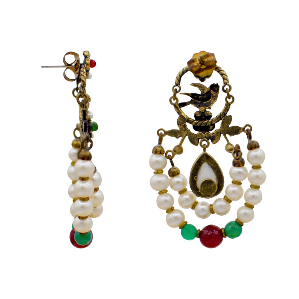 BOUCLES D'OREILLES CHANDELIER VINTAGE DE STYLE VICTORIEN EN PERLES NATURELLES ET PIERRES SEMI-PRÉCIEUSES - MY LITTLE VENDOME