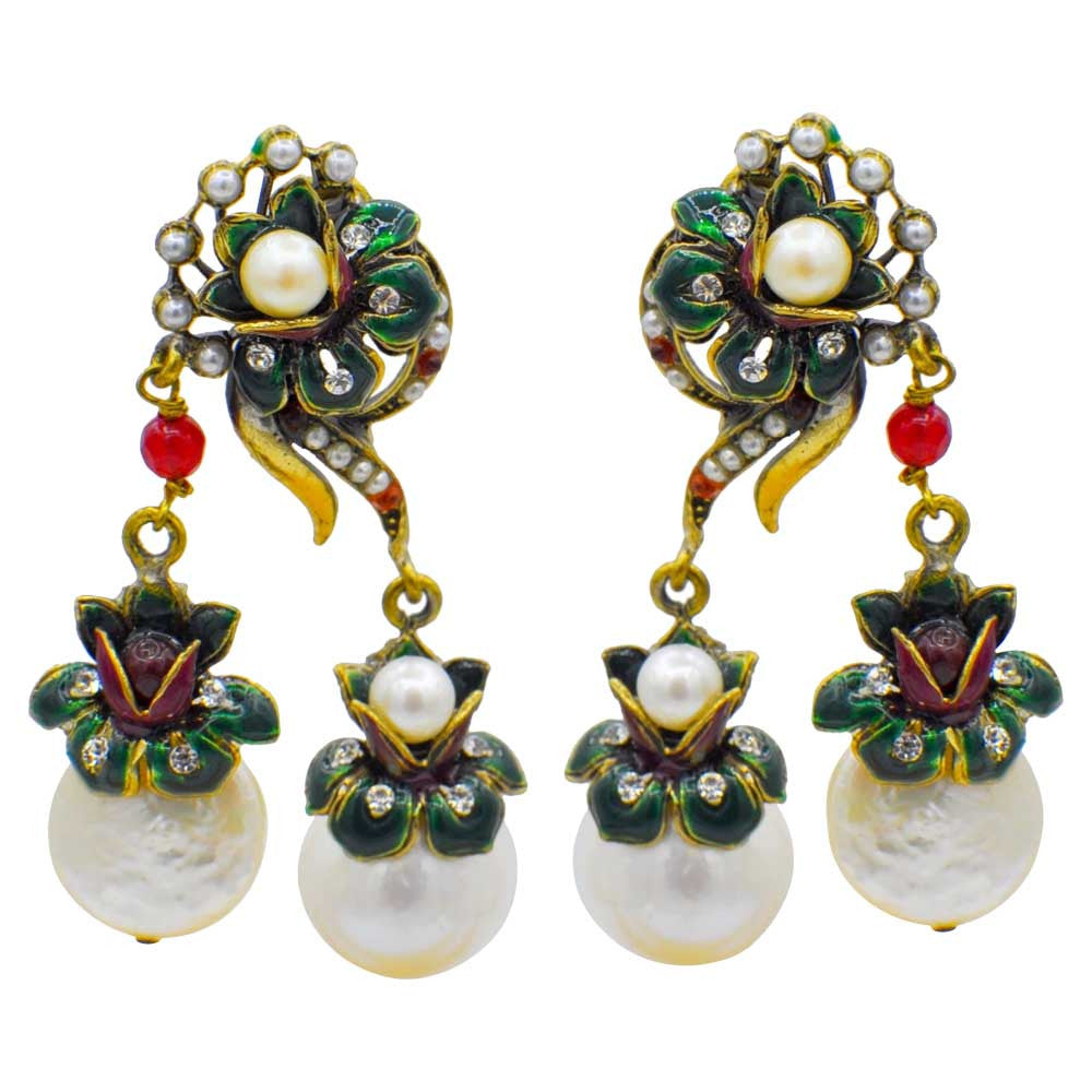 BOUCLES D'OREILLES PERLES BAROQUES, BOUCLES D'OREILLES ÉMAILLÉES, BOUCLE D'OREILLE VINTAGE DE STYLE VICTORIEN - MY LITTLE VENDOME