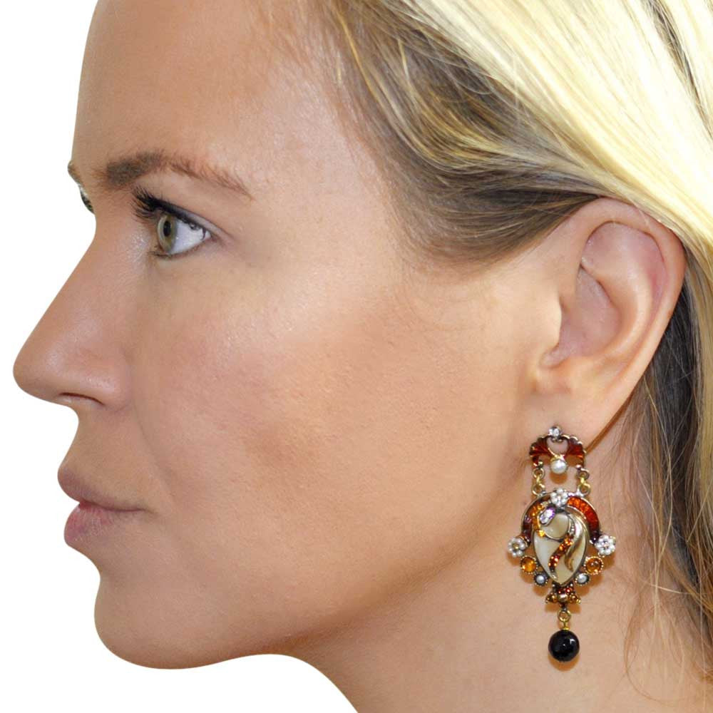 BOUCLES D'OREILLES VINTAGE DE STYLE VICTORIEN EN PERLES DE CORAIL ET NACRE NATURELLE - MY LITTLE VENDOME