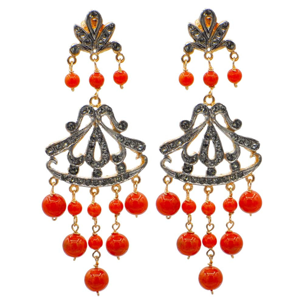 BOUCLES D'OREILLES VINTAGE EN CORAIL EN OR ROSE ET ARGENT 925 - MY LITTLE VENDOME