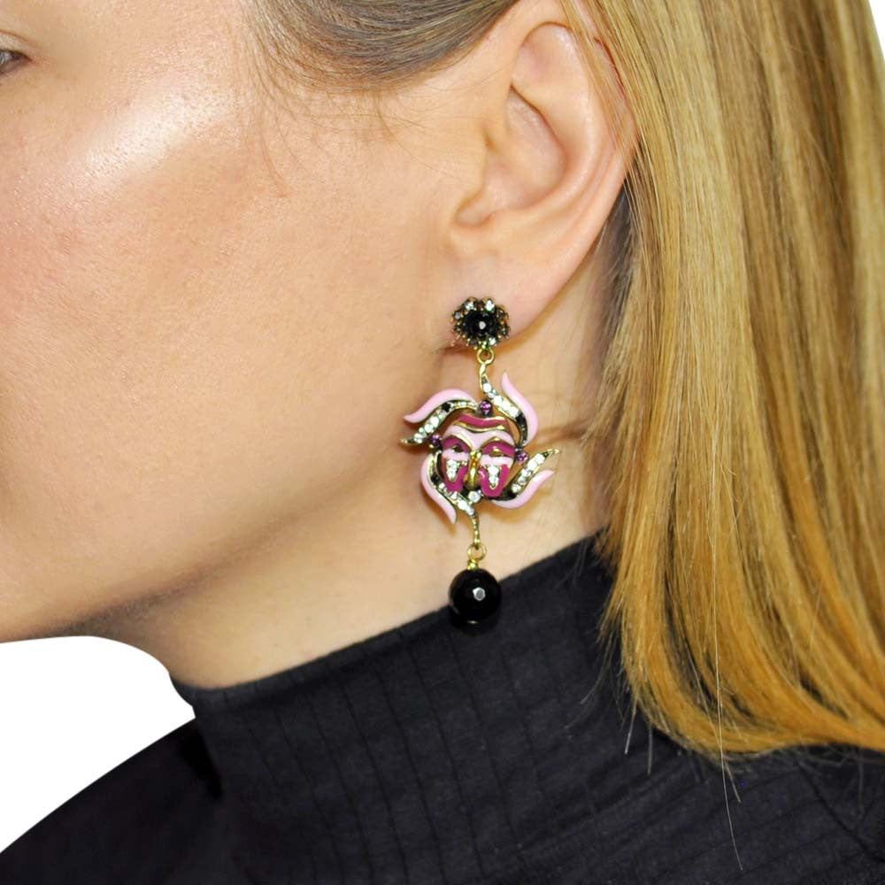 BOUCLES D'OREILLES VINTAGE MASQUE VÉNITIEN ÉMAILLÉ ET PIERRES NATURELLES - MY LITTLE VENDOME