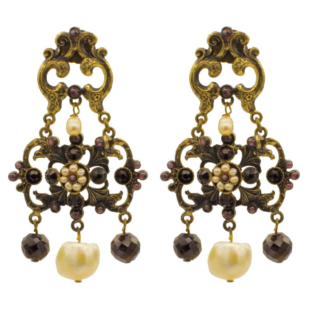 BOUCLES D'OREILLES VINTAGE PIERRES SEMI PRÉCIEUSES ET PERLES NATURELLES - MY LITTLE VENDOME