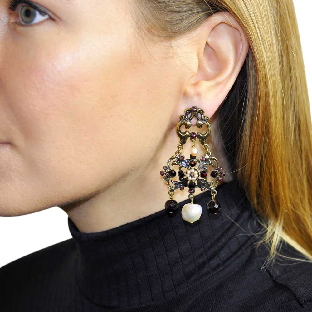 BOUCLES D'OREILLES VINTAGE PIERRES SEMI PRÉCIEUSES ET PERLES NATURELLES - MY LITTLE VENDOME