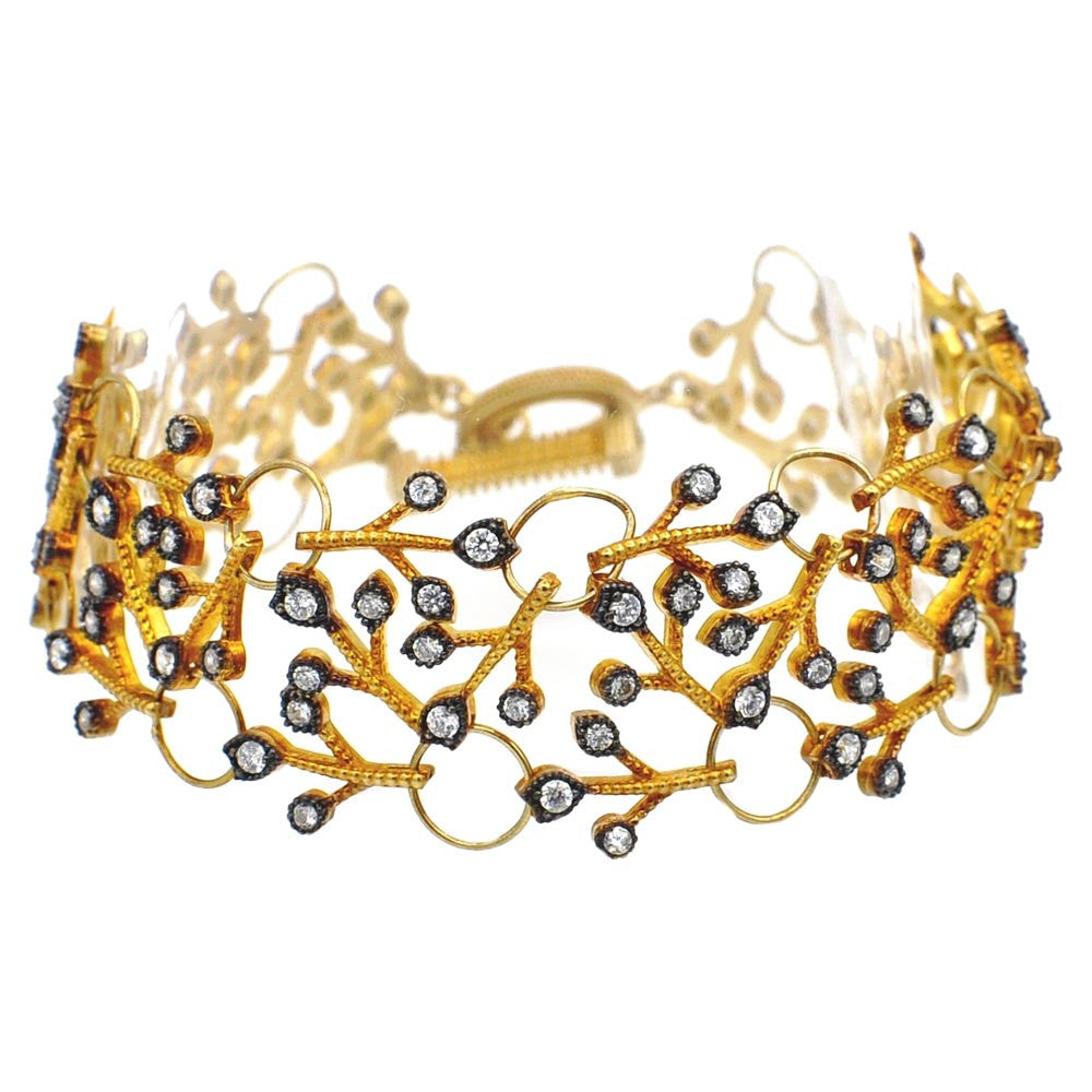 BRACELET CHAINE DENTELLE VERMEIL OR JAUNE & CRISTAL NATUREL - MY LITTLE VENDOME