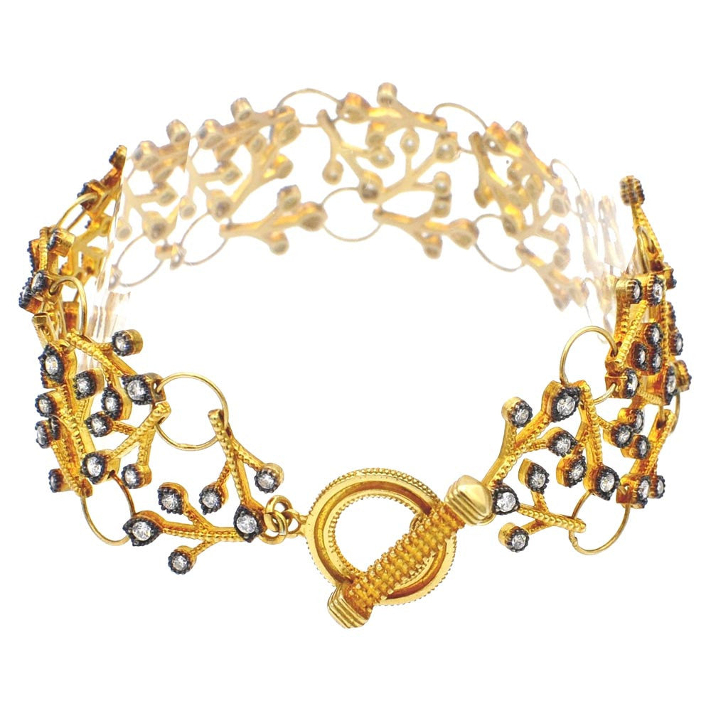 BRACELET CHAINE DENTELLE VERMEIL OR JAUNE & CRISTAL NATUREL - MY LITTLE VENDOME