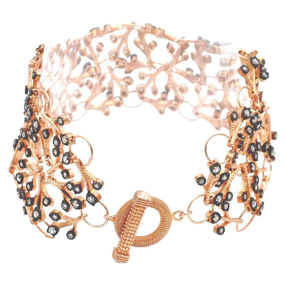 BRACELET CHAINE DENTELLE VERMEIL OR ROSE & CRISTAL NATUREL - MY LITTLE VENDOME