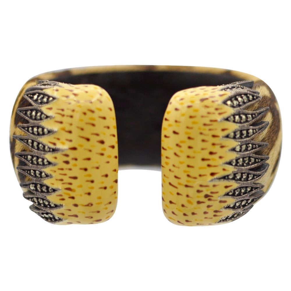 BRACELET MANCHETTE LEOPARD EMAILLE JAUNE & MARCASSITE - MY LITTLE VENDOME