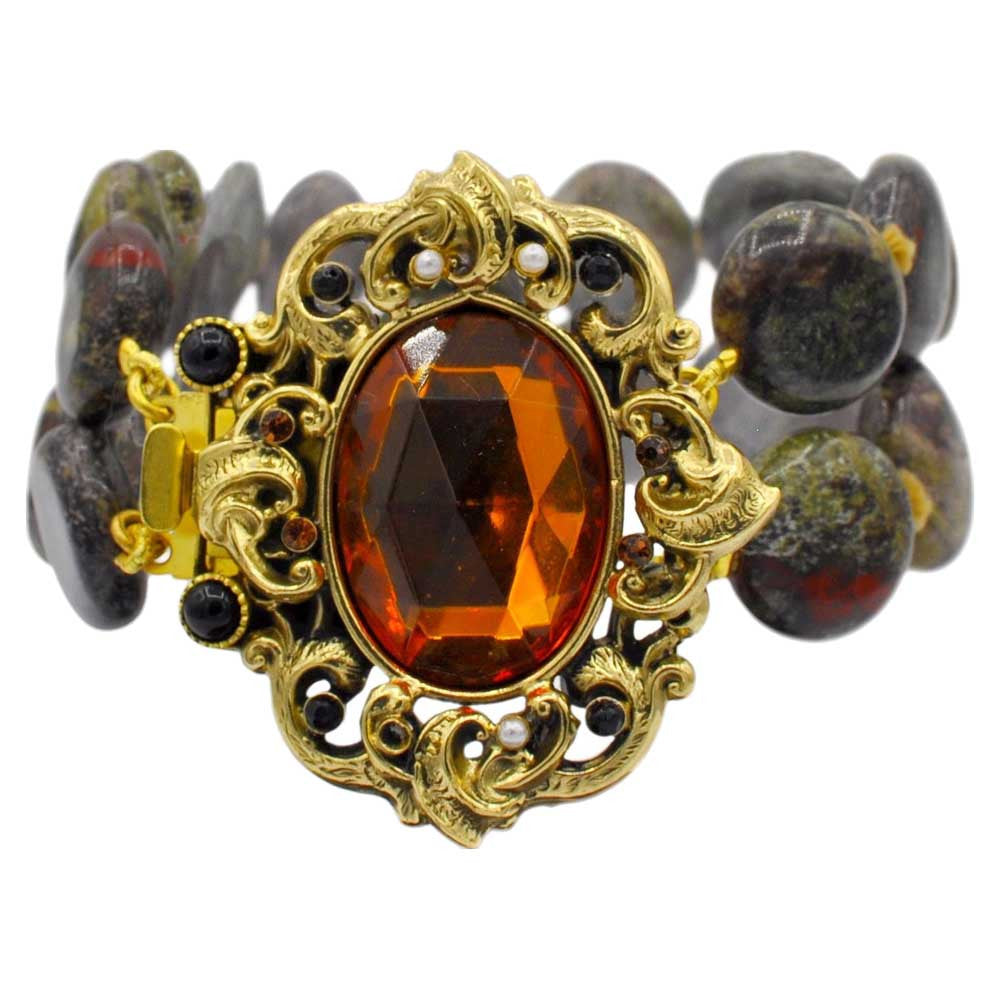 BRACELET PERLE D'AGATE VERTE & QUARTZ ORANGE - VINTAGE - MY LITTLE VENDOME