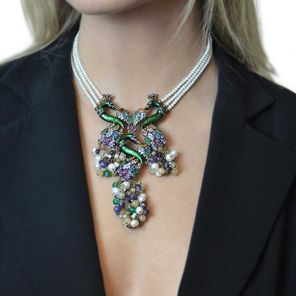 COLLIER 3 PAONS VINTAGE - CITRINE, AMÉTHYSTE, PERLES - MY LITTLE VENDOME