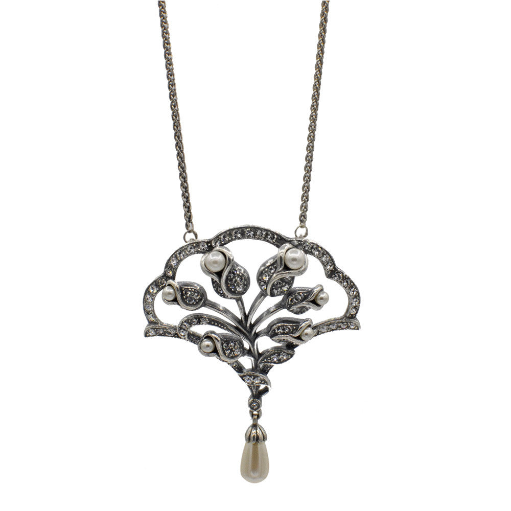 COLLIER  ART DÉCO FLEUR EN ARGENT 925, PERLES NATURELLES ET PIERRES SEMI PRÉCIEUSES - MY LITTLE VENDOME