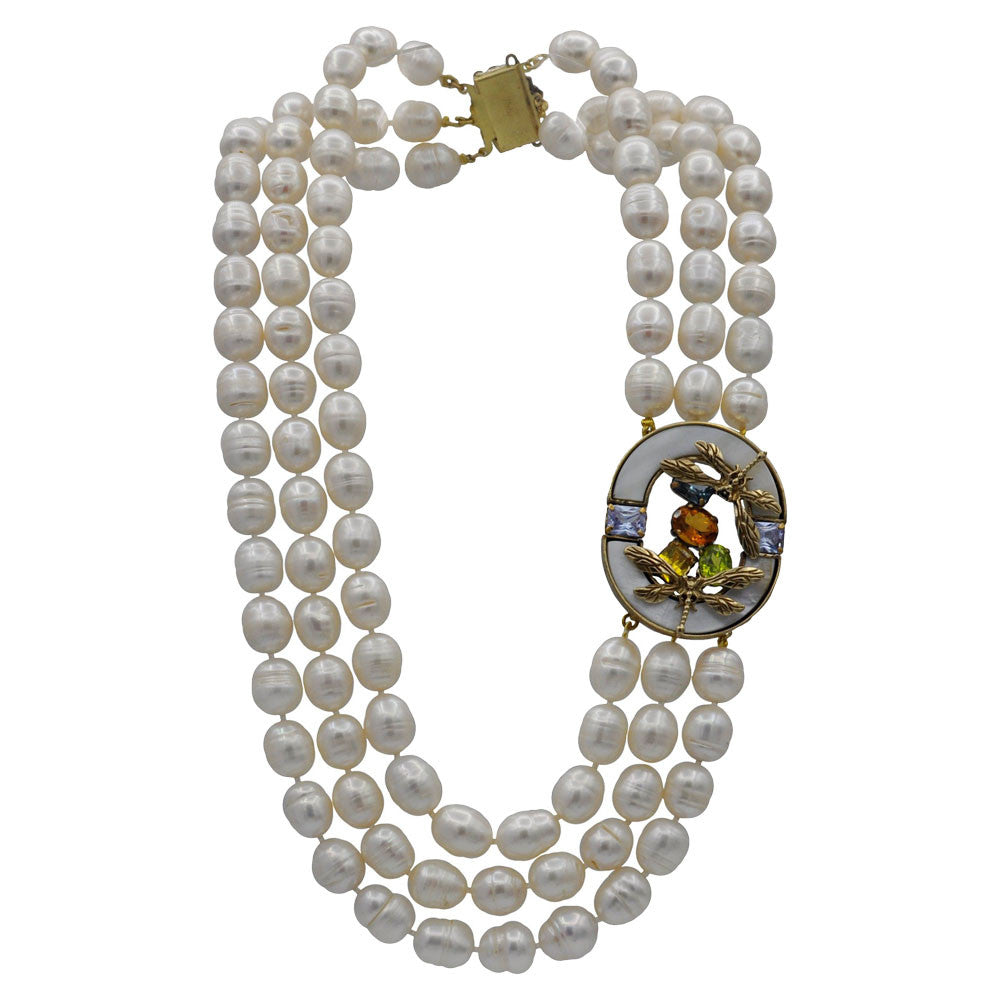 COLLIER DE PERLES NATURELLES  & PIERRES SEMI PRÉCIEUSES DE STYLE ART DÉCO - MY LITTLE VENDOME