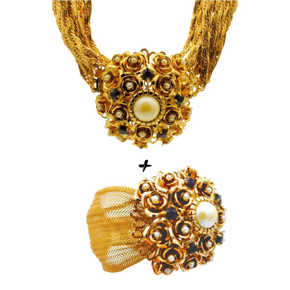 PARURE BIJOUX GRENAT FLEUR CADEAU FEMME Collier + Bracelet manchette - MY LITTLE VENDOME