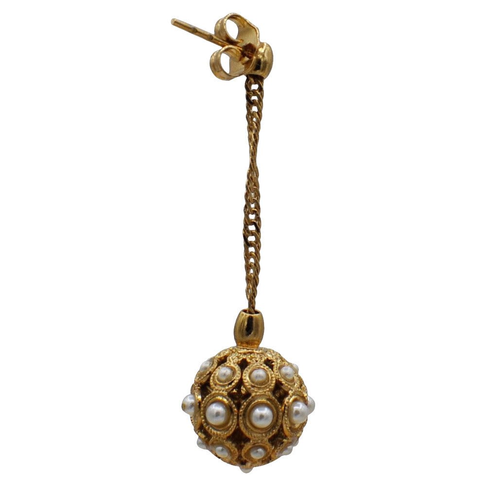 POMPOM & PERLE ART NOUVEAU BOUCLES D'OREILLES PERLE BOUCLES D'OREILLES POMPON BOUCLES D'OREILLES OR ROSE VENITIEN 14 CARATS - MY LITTLE VENDOME